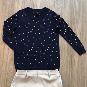 J. Crew Navy Embossed Star Merino Wool Sweater xxs